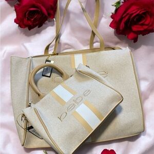 Bebe Beige and Tan Women's Tote Set